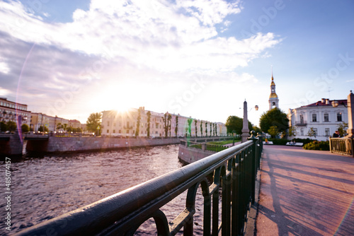 Bridge and embankment of channel or river in Saint Petersburg  Russia