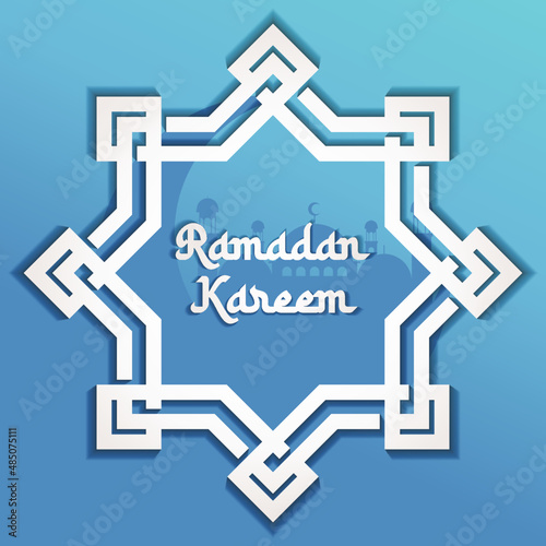 Ramadan Kareem vector illustration art with Islamic geometric, a silhouette of mosque and moon