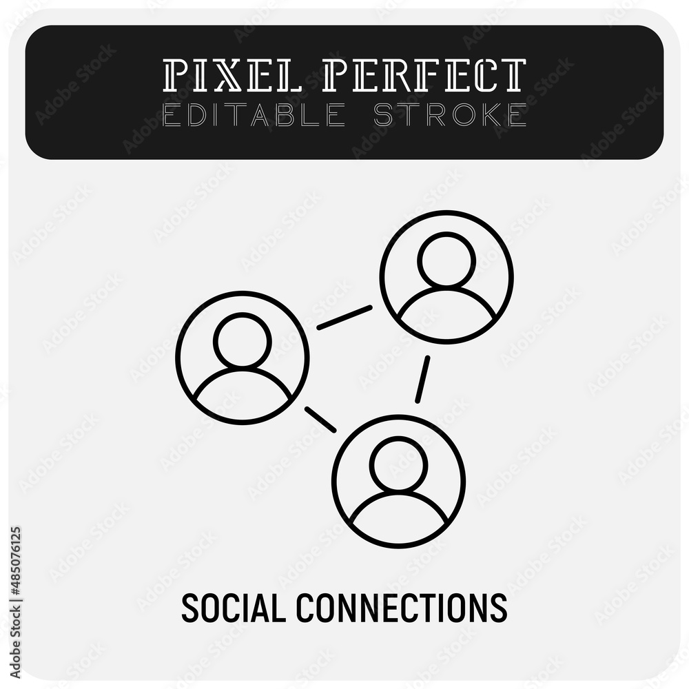Social connections, social network. Thin line icon. Pixel perfect, editable stroke. Vector illustration. Social connections, social network. Thin line icon. Pixel perfect, editable stroke. Vector illustration.