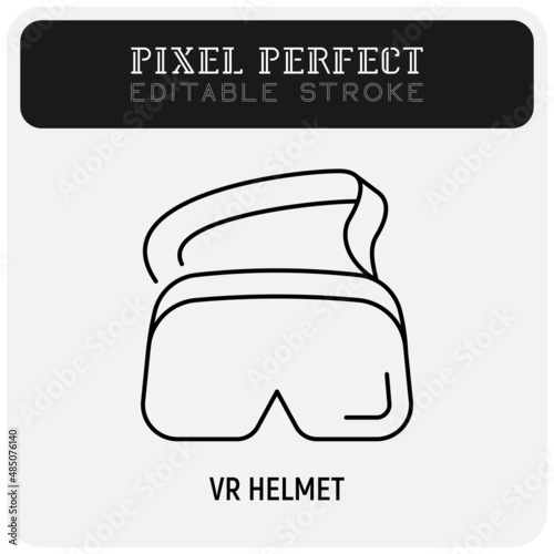 VR helmet thin line icon. Virtual glasses for augmented reality. Metaverse equipment. Pixel perfect, editable stroke. Vector illustraiton.