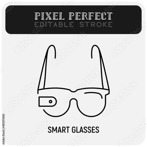 Smart glasses  for augmented reality thin line icon. Metaverse equipment. Pixel perfect, editable stroke. Vector illustraiton.