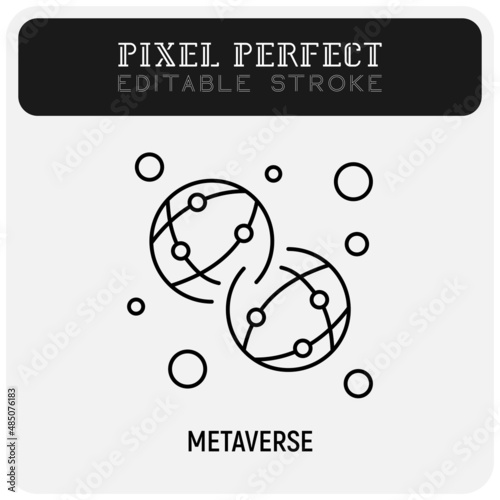 Metaverse thin line icon. Virtual reality. Pixel perfect, editable stroke. Vector illustration.