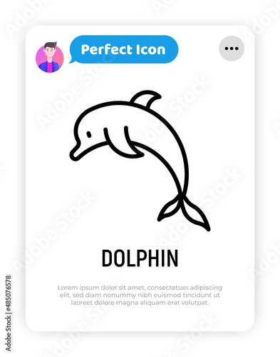Cartoon jumping  dolphin thin line icon. Modern vector illustration.