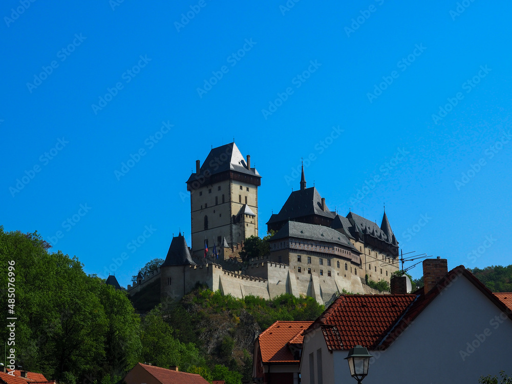 Karlstein Castle, A large Gothic castle built 1348 by Charles IV in Bohemia.