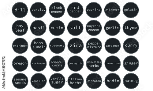 a set of inscriptions on jars with spices in Scandinavian style