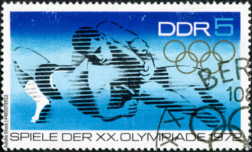 GERMANY - CIRCA 1972: A stamp printed in Germany, Democratic Republic shows Wrestling, Summer Olympics 1972