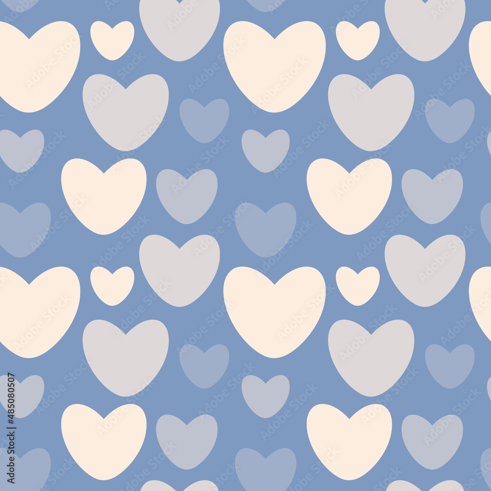 Seamless pattern with simple hearts. Background for Valentine's Day, wedding. Endless texture from cute hearts in flat style. Vector.