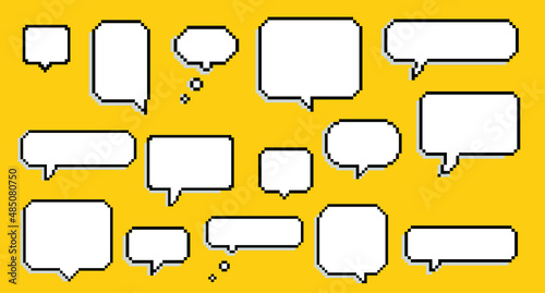 Set of speech bubbles in pixel art retro 90's style.