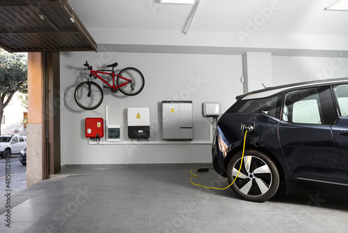 Tableau sur toile Particular Electric Vehicle Charging Station at home.