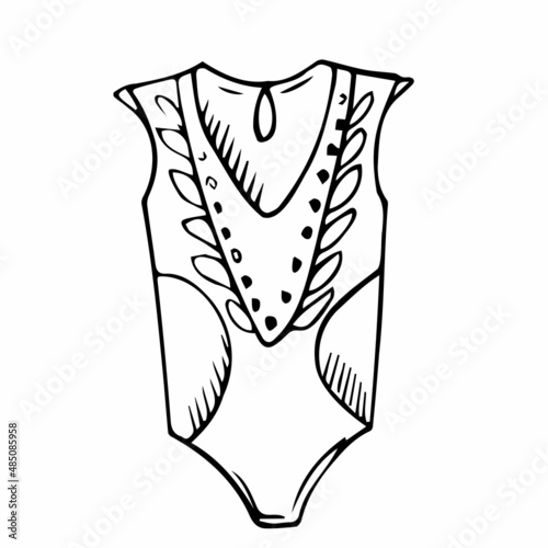Vector doodle rhythmic gymnastic swimsuit. gymnastics equipment
