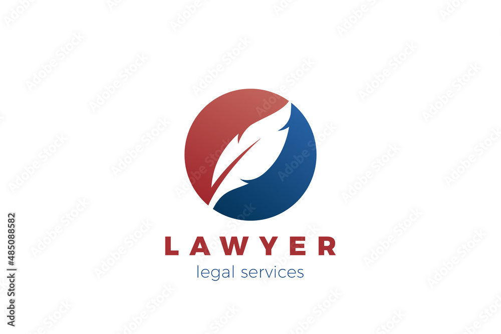 Lawyer Writer Logo Feather Quill symbol Circle shape vector design template Negative space style. Lawyer Writer Logo Feather Quill symbol Circle shape vector design template Negative space style.