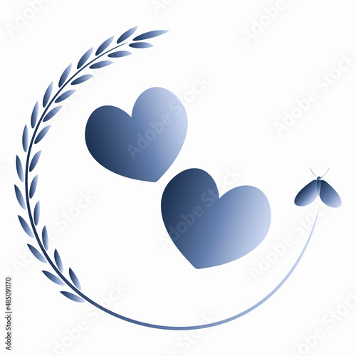 love. Two hearts in a graceful plant horseshoe for good luck. Valentin Day, St. Valentine. Styling, graphics