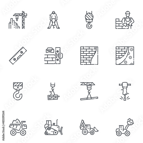 Set of vector construction line icons isolated