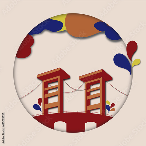 Ampera bridge in Palembang indonesian with concept in cartoon vector illustration photo