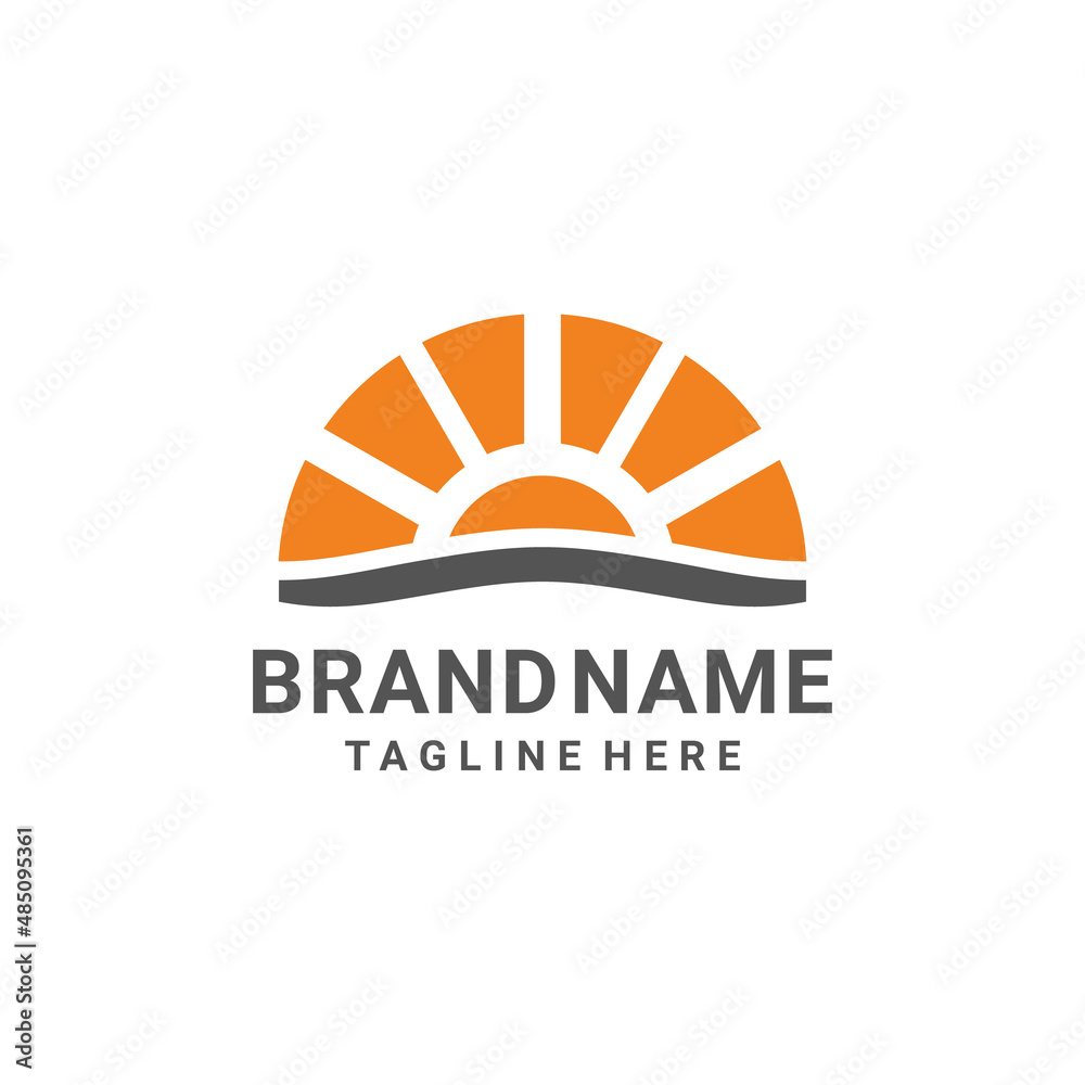 Sun rise with flat minimalist style in white background, vector logo design editable Sun rise with flat minimalist style in white background, vector logo design editable