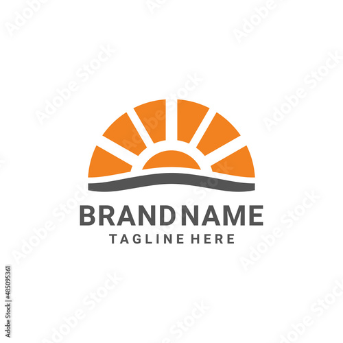 Sun rise with flat minimalist style in white background, vector logo design editable