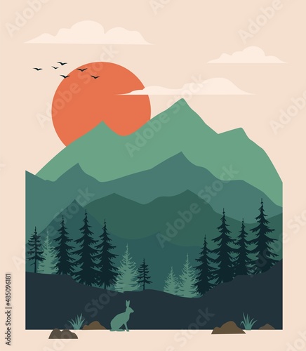 Canvas Print landscape with mountains and trees