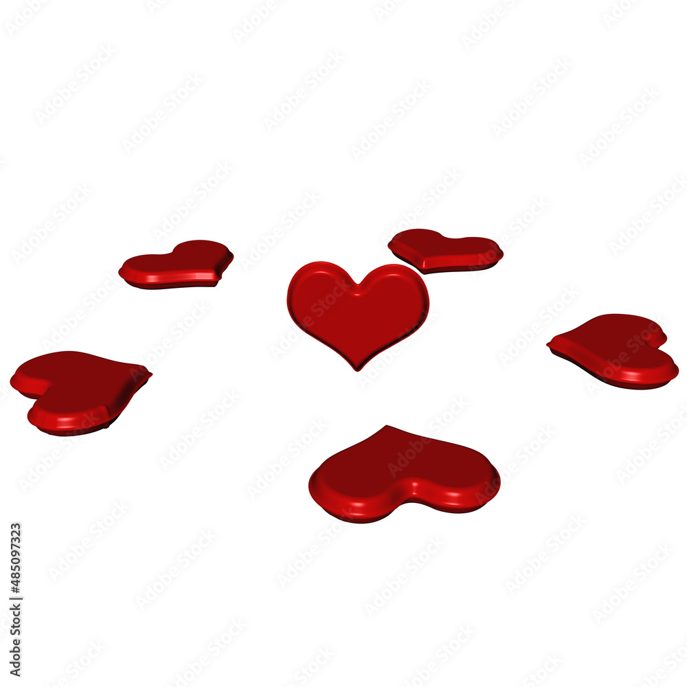 Red Hearts. Isolated on white. Three dimensional render. Red Hearts. Isolated on white. Three dimensional render.