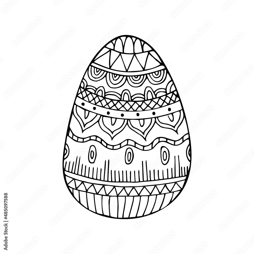 Hand drawn doodle easter egg. Easter zentangle. Vector egg with ornament. Outline. Hand drawn doodle easter egg. Easter zentangle. Vector egg with ornament. Outline.