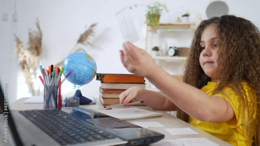 coronavirus. child at school home in a lesson. learning education pandemic coronavirus concept. kid learn online learning school. online learning at study home. distance virtual education