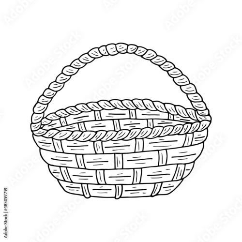 Hand drawn doodle wicker basket. Vector Outline.
