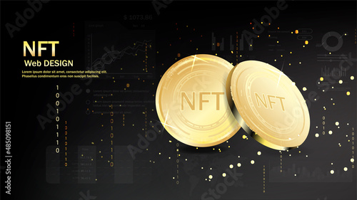 Concept of NFT ,non-fungible token with network vector on dark background. Vector illustration concept nft banner for website. Non-renewable token. Vector illustration.