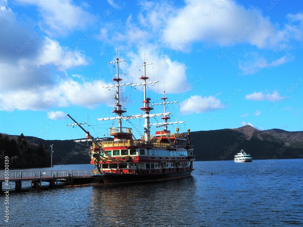 the famous landscape of Lake Ashi in hakone, Japan the famous landscape of Lake Ashi in hakone, Japan