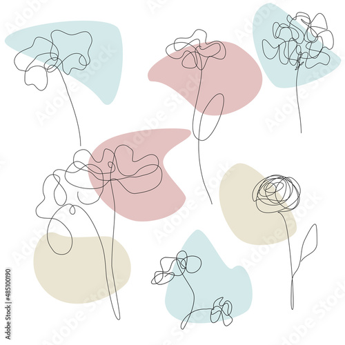 One line vector flowers od pastel colorful vector background 