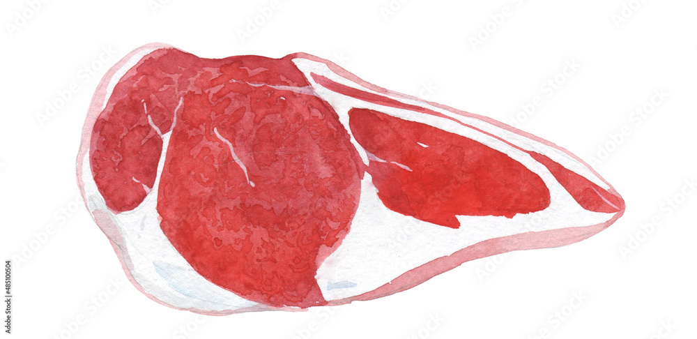 Raw meat chop. Watercolor illustration on white background. Isolated Raw meat chop. Watercolor illustration on white background. Isolated