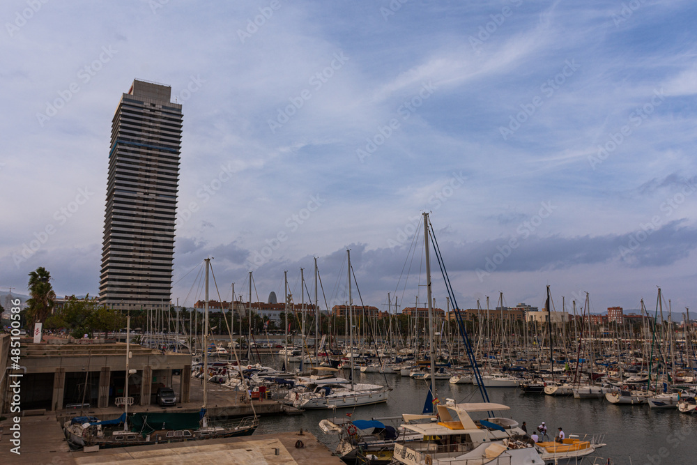 Moored boats at Barcelona Olympic Port, Catalonia, Spain