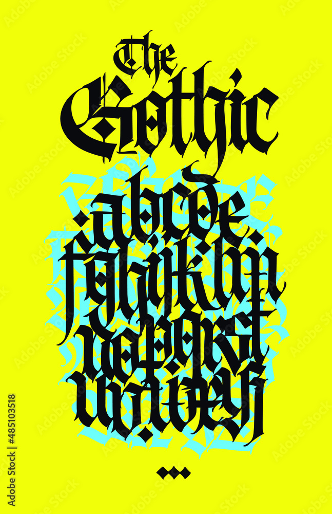 Gothic. Vector. Lowercase black letters on a yellow background ...