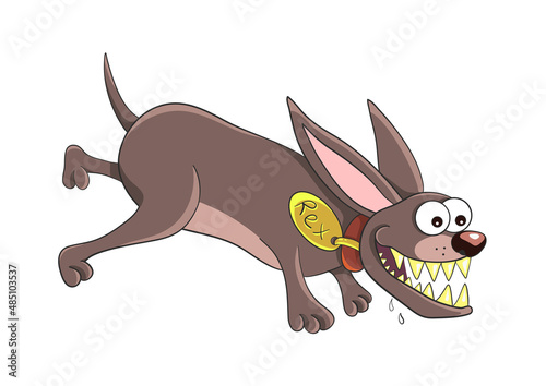Rabid dog isolated on white background. Domestic pet. Vector illustration