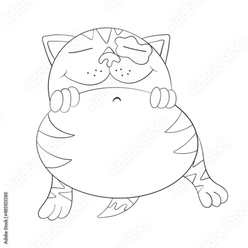 Happy cat is sleeping isolated on white background. Relaxation. Day dream. Vector illustration
