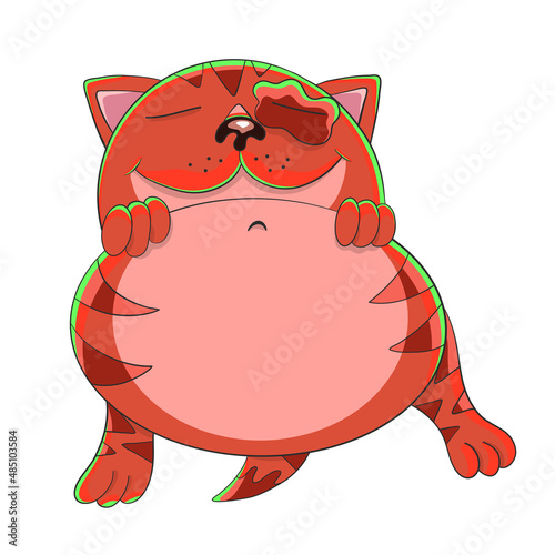 Happy cat is sleeping isolated on white background. Relaxation. Day dream. Vector illustration