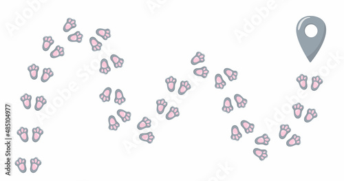 Easter bunny foot print direction point for egg hunt map. Vector stock illustration isolated on white background. 