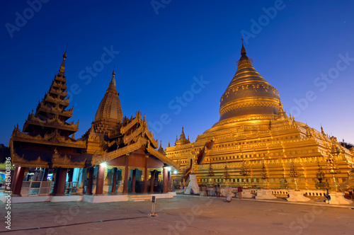 The Shwezigon Pagoda or Shwezigon Paya is a Buddhist stupa located at Nyaung-U, in Bagan, Myanmar. On Jan26, 2020.