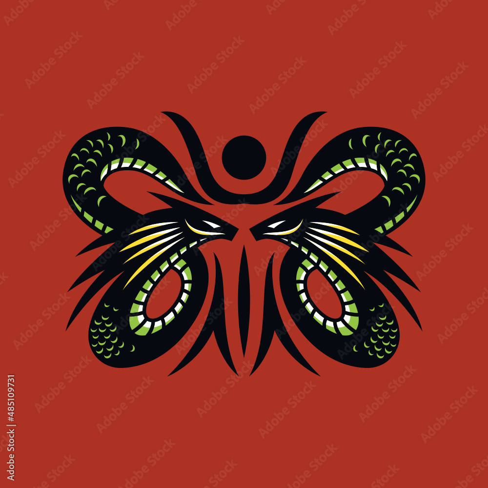 Obraz premium Two Dragon Illustration Logo