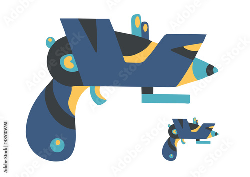 Blaster flat icon. Laser blaster gun icon on white background. Futuristic space weapon. Cosmic army raygun equipment. Virtual reality shooting device vector illustration