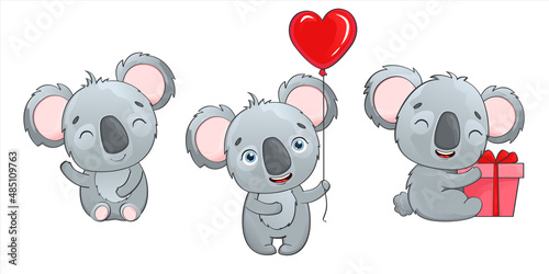 Canvas Print Vector set of adorable vector koalas isolated on white background