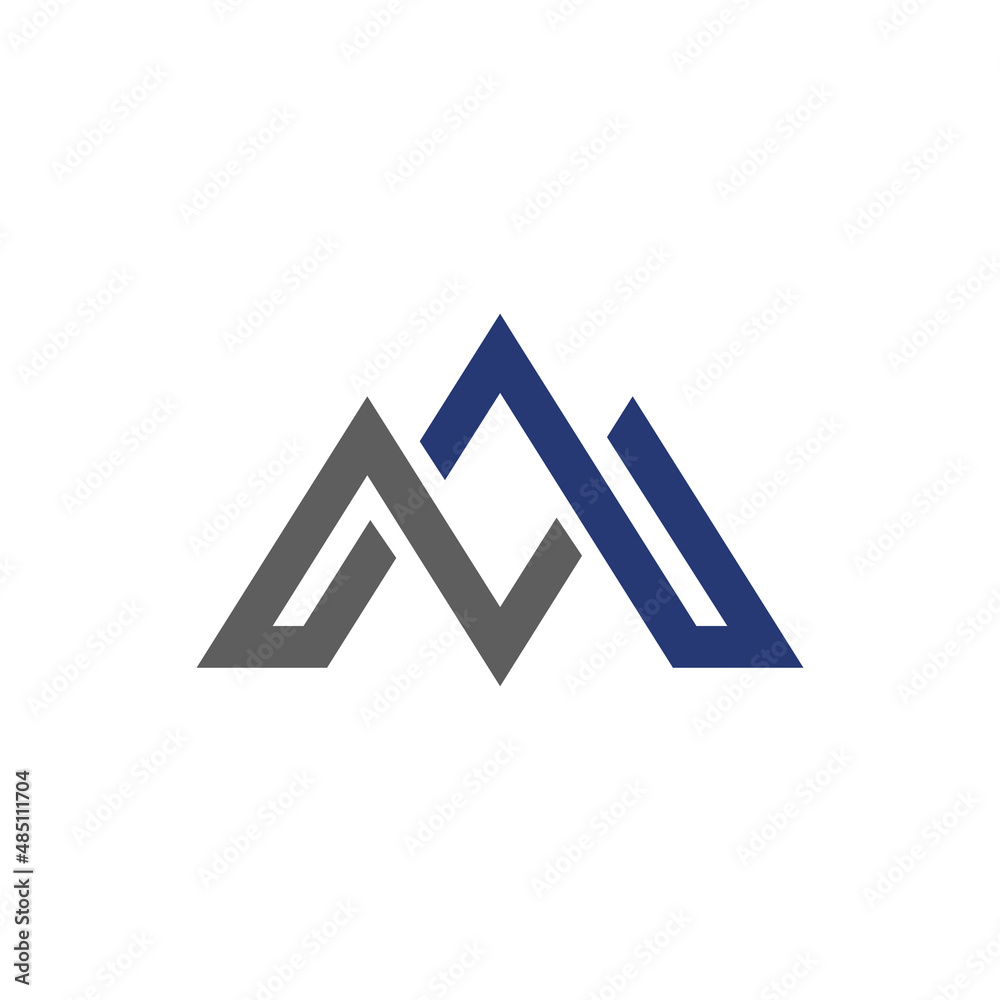 Mountain and letter M flat minimalist style in white background, vector logo design editable