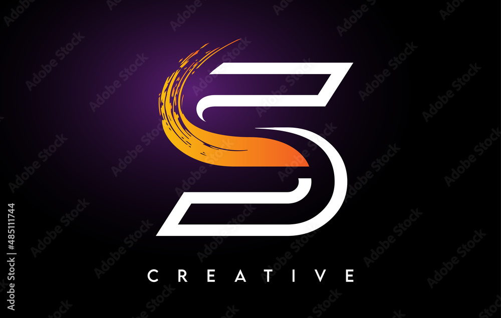 Golden S Letter Logo Design with Brush Stroke and Lines Letter Icon Vector Golden S Letter Logo Design with Brush Stroke and Lines Letter Icon Vector