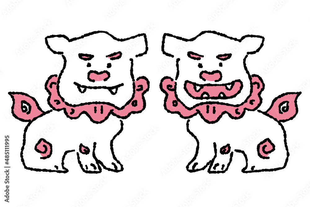 Fototapeta premium シーサー 沖縄 手描き シンプルカラー イラスト素材