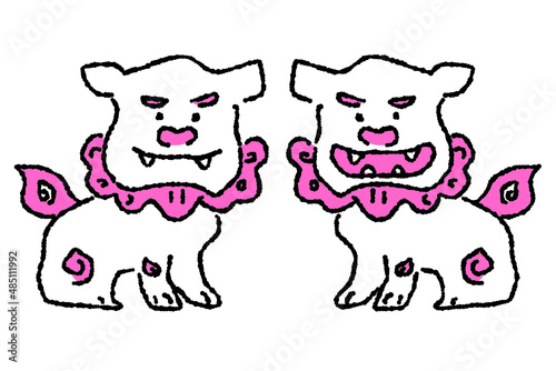 シーサー　沖縄　手描き　シンプルカラー　イラスト素材