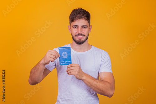 Brazilian  man with document work and social security, (Carteira de Trabalho e Previdencia Social)