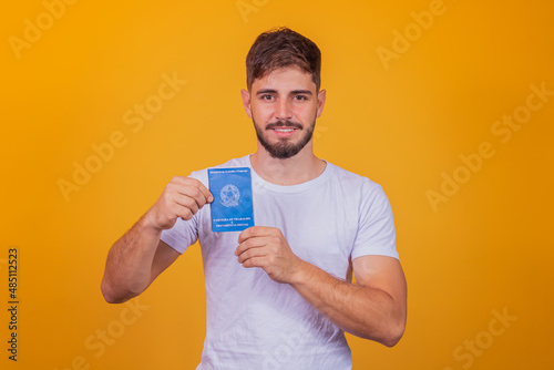 Brazilian man with document work and social security, (Carteira de Trabalho e Previdencia Social)