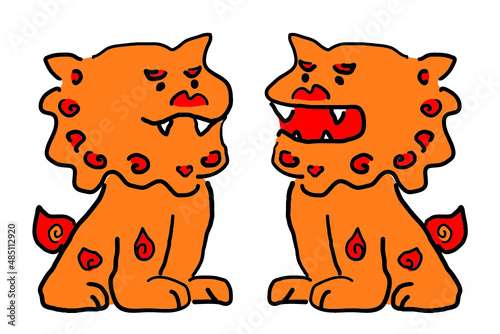 シーサー　沖縄　手描き　イラスト素材