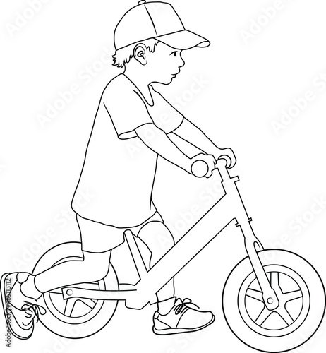 Image of a little boy riding a bicycle vector illustration