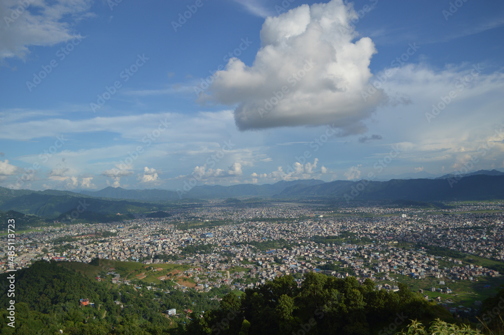 landscape view of Pokhara city with clouds and sky