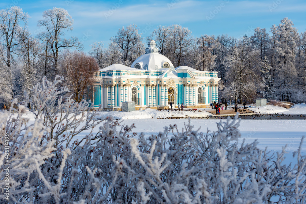 Grotto pavilion in Catherine park in winter, Tsarskoe Selo (Pushkin), St. Petersburg, Russia