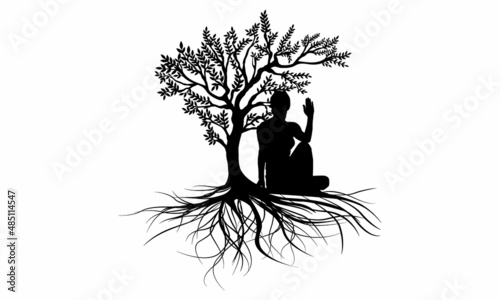 Woman yoga pose with tree  graphic for t-Shirt design , poster, mug, calendar, book cover. Yoga with tree vector 